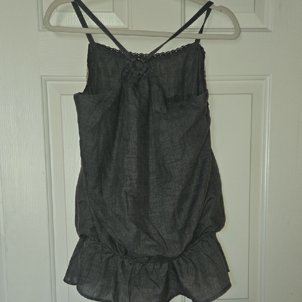 Papaya M/L Y2K Gray Balloon Cami Babydoll Embroidery Spaghetti Strap Wooden Ring - Picture 7 of 13